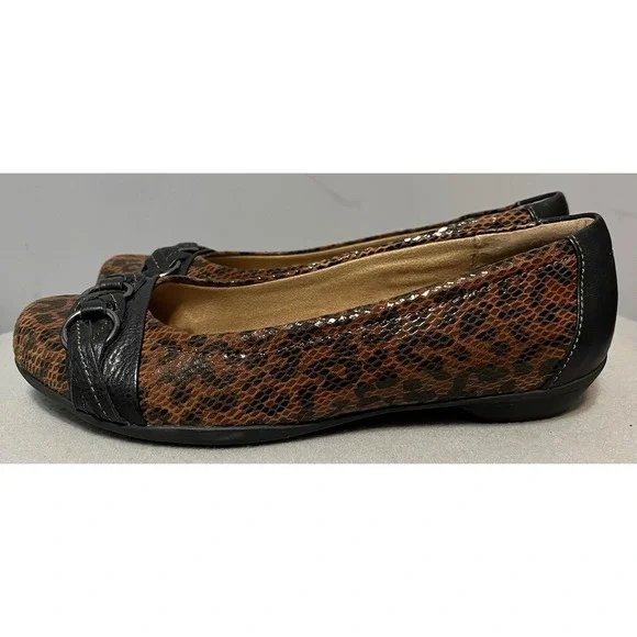 Softspots "Posie" Snakeskin Animal Print Leather Upper Brown‎ Ballet Flats Sz 9W - Picture 2 of 9